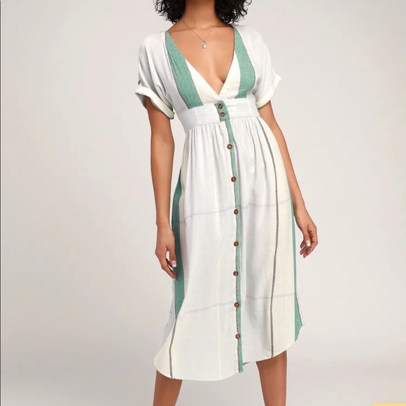 O'Neill Dresses & Skirts - Reid Light Blue Multi Stripe Button-Up Midi Dress- ONeill